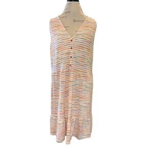 Loft Striped Button Flounce Dress Sleeveless Size XL EUC